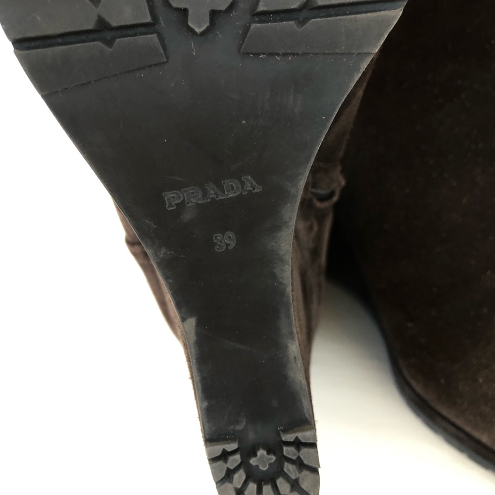 ♦️SOLD♦️PRADA Brown Suede Short Ankle Wedge Boots Sz 39 / 8.5 - Picture 9 of 16